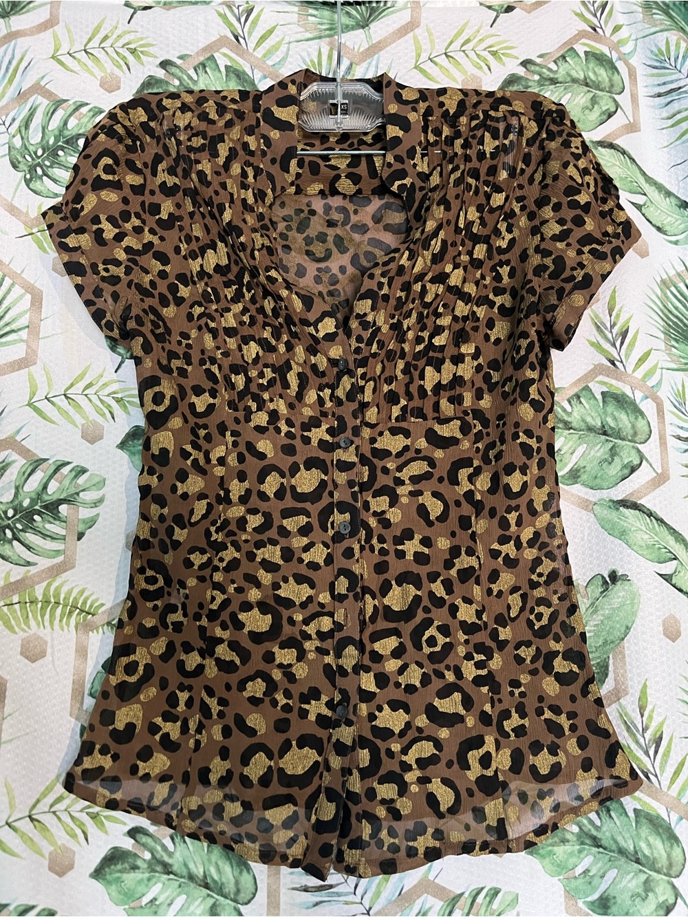 Express Leopard Print Short Sleeve Blouse - Brown/Black